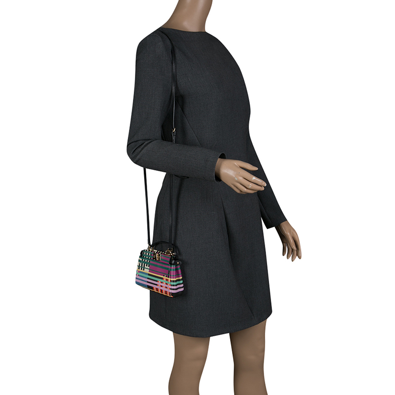 

Fendi Multicolor Stripe Print Leather Micro Peekaboo Bag