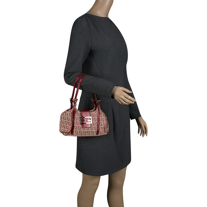 

Fendi Beige/Red Zucchino Canvas and Leather Satchel
