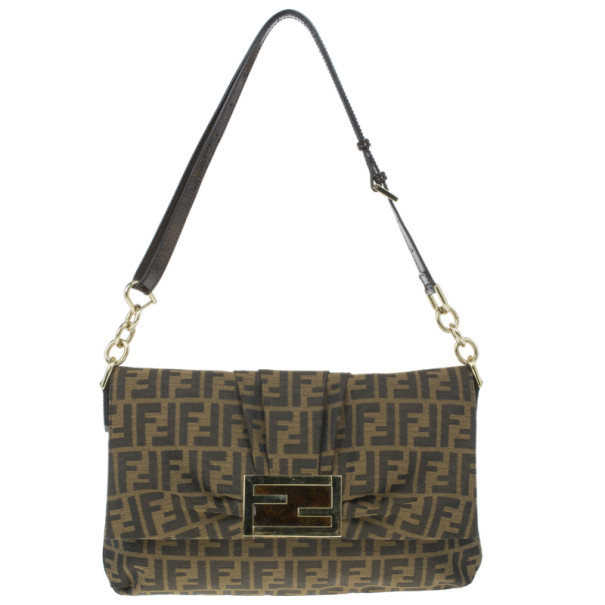مملوكة مسبقًا Fendi Brown Logo Jacquard Mia Zucca Flap Bag