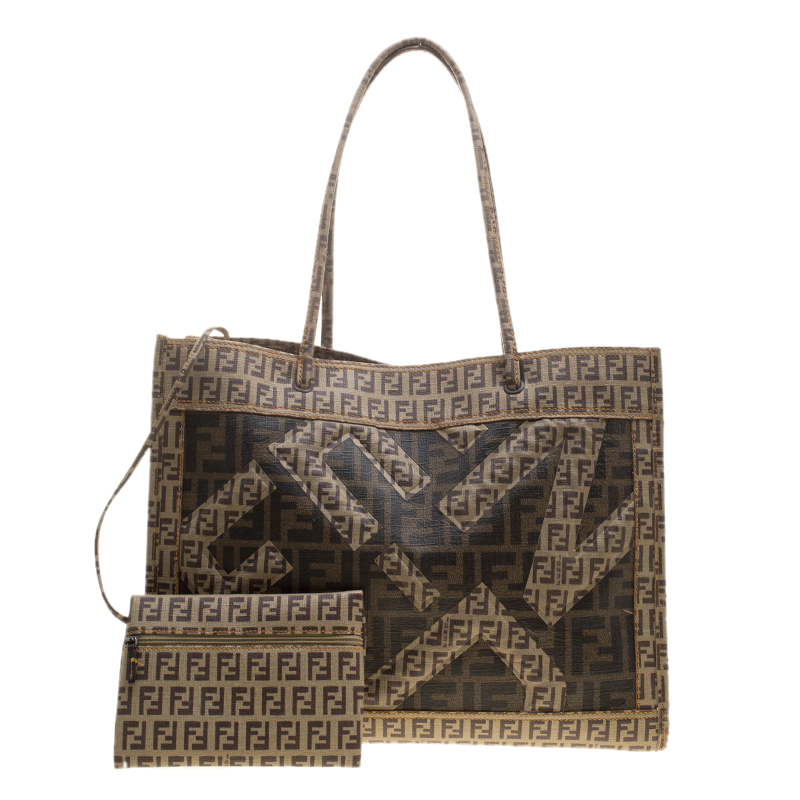 Pre Owned Fendi Tobacco Zucchino and Zucca Coated Canvas Shopper Tote