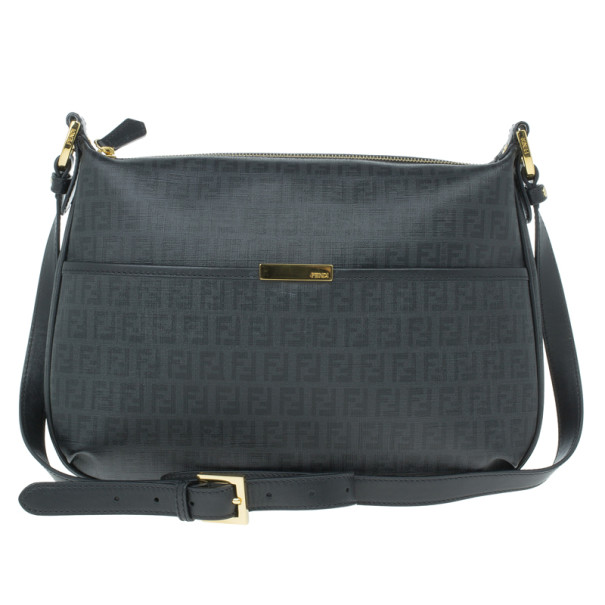Pre Owned Fendi Black Zucchino Leather Spalmati Crossbody Bag