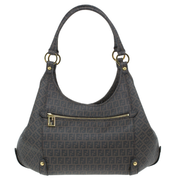 مملوكة مسبقًا Fendi Brown Coated Canvas Zucchino Hobo