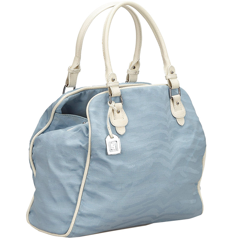 

Fendi Light Blue Jacquard Top Handle Bag
