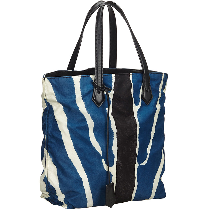 

Fendi Black/Blue Nylon Zebra Print Tote Bag