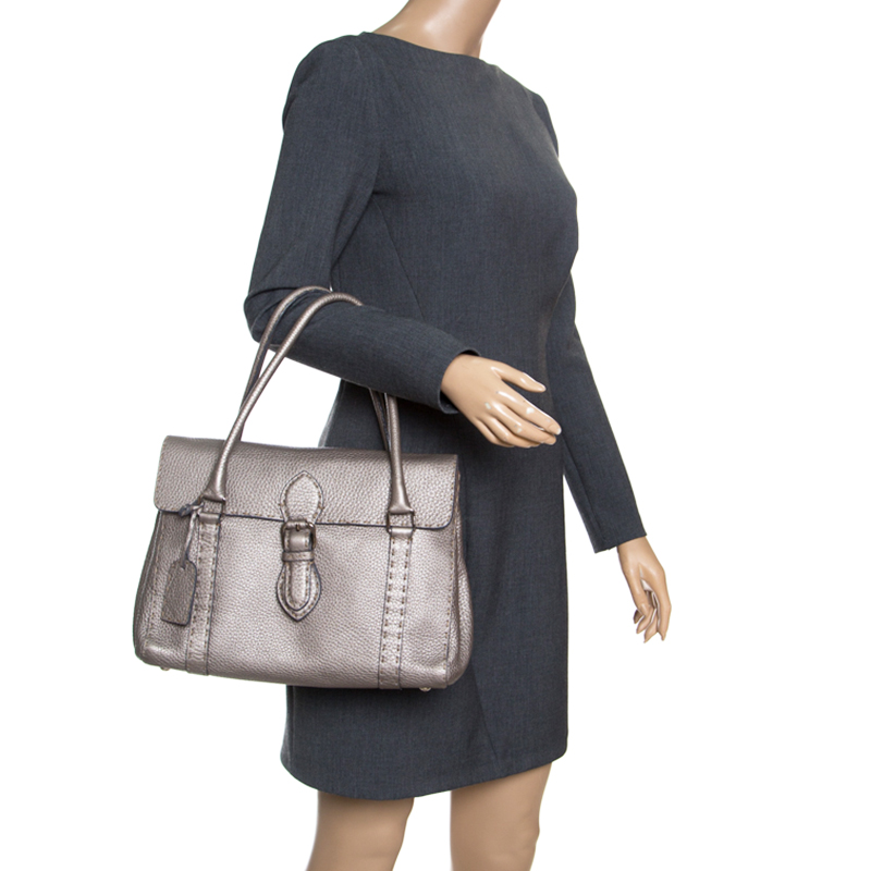 

Fendi Grey Selleria Leather Linda Satchel