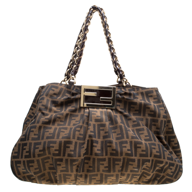 Pre Owned Fendi Tobacco Zucca Canvas Large Mia Tote