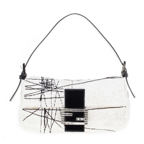 Fendi Black and White Beaded Limited Edition Baguette