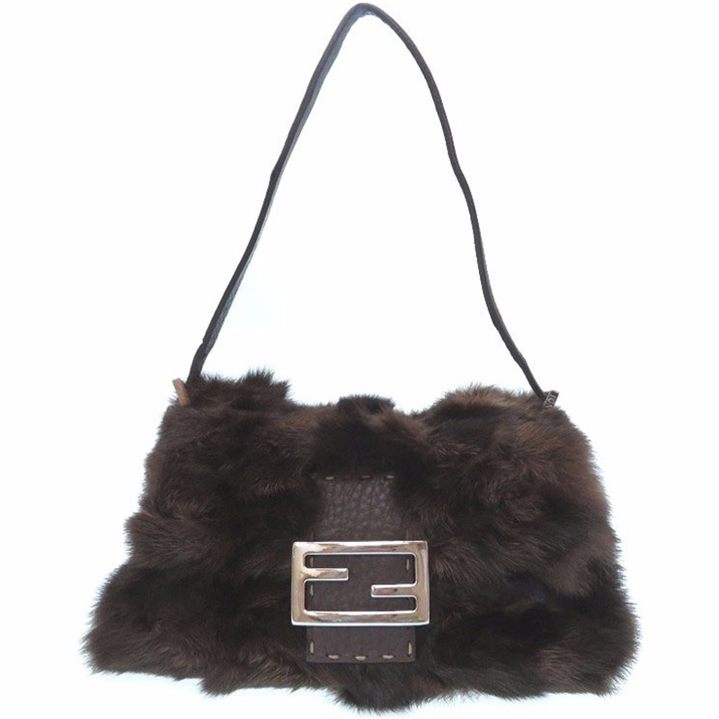Fendi Brown Selleria Leather/Fur Mama Forever Shoulder Bag