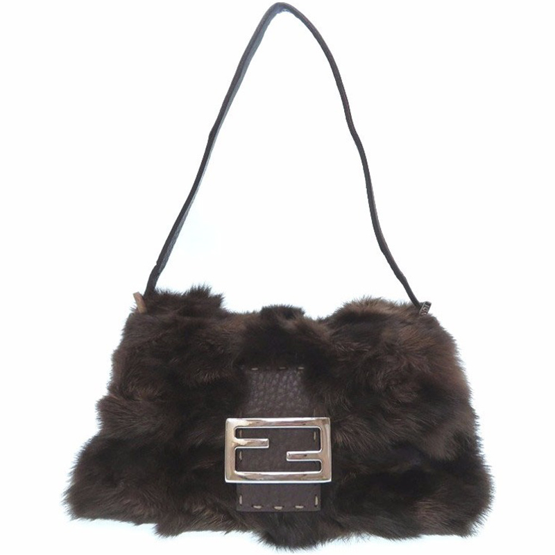 Pre Owned Fendi Brown Selleria Leather/Fur Mama Forever Shoulder Bag