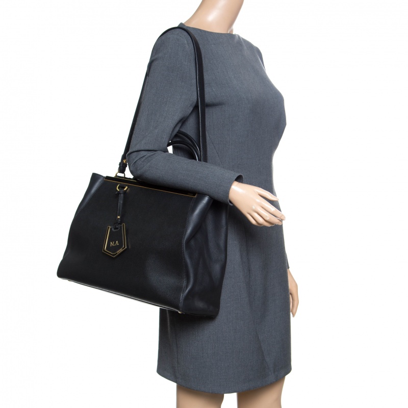 Fendi Black Saffiano Leather 2Jours Top Handle Bag