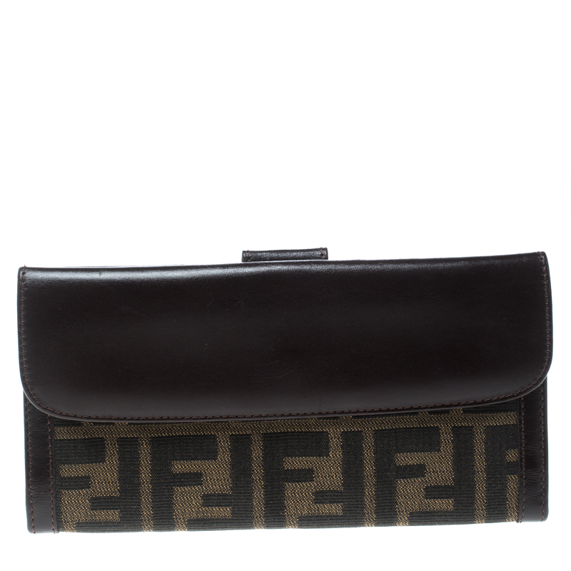 Pre Owned Fendi Tobacco/Brown Zucca Canvas and Leather Continental Wallet 