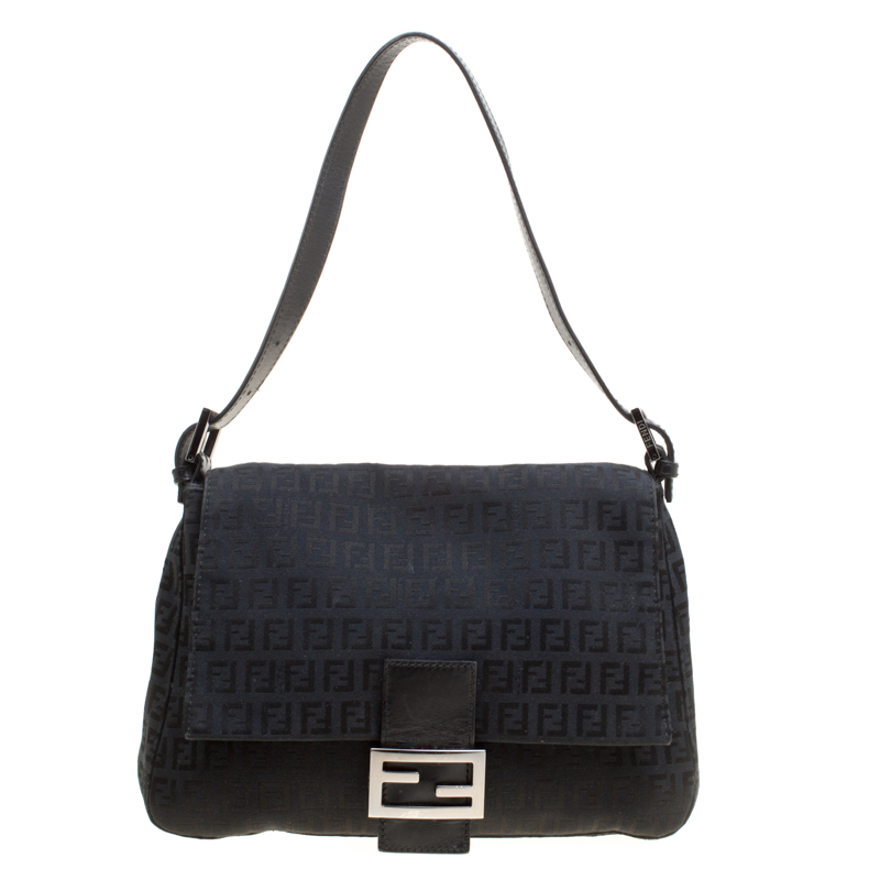 Pre Owned Fendi Black Zucchino Canvas Mama Forever Shoulder Bag