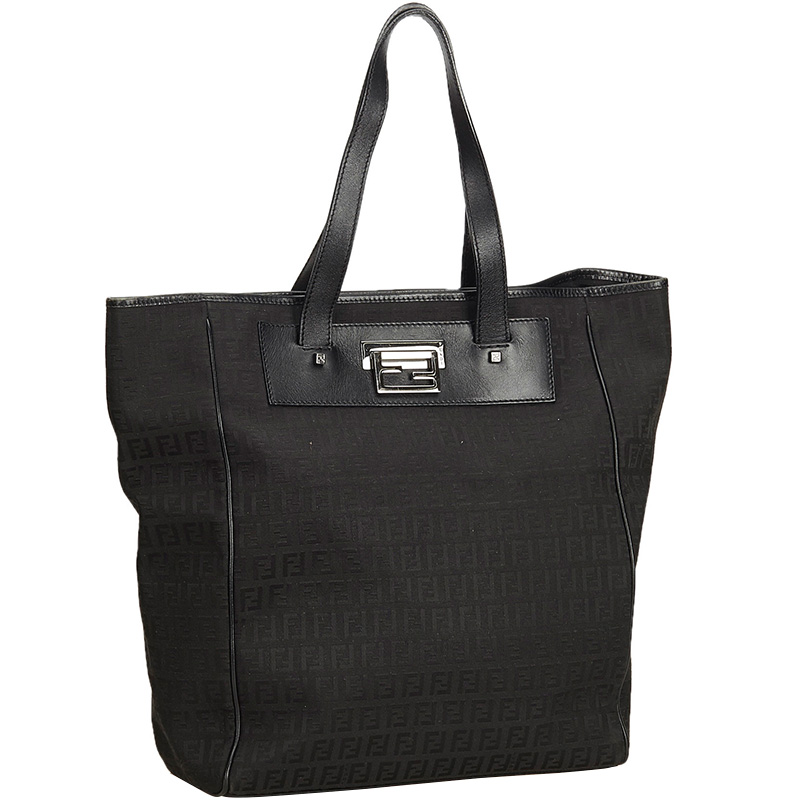 

Fendi Black Zucchino Jacquard Tote Bag