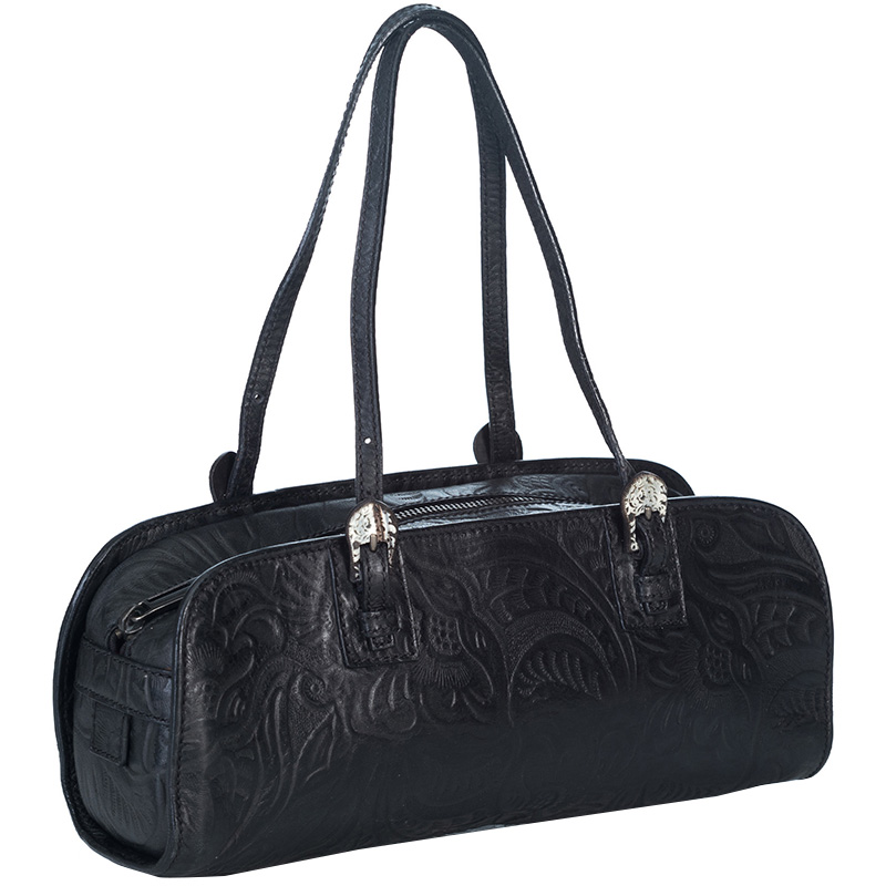 

Fendi Black Embossed Leather Shoulder Bag