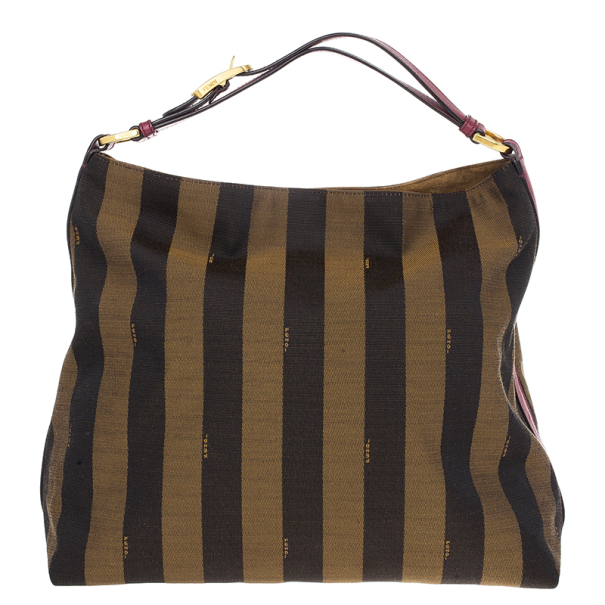 Pre Owned Fendi Brown Pequin Hobo Bag