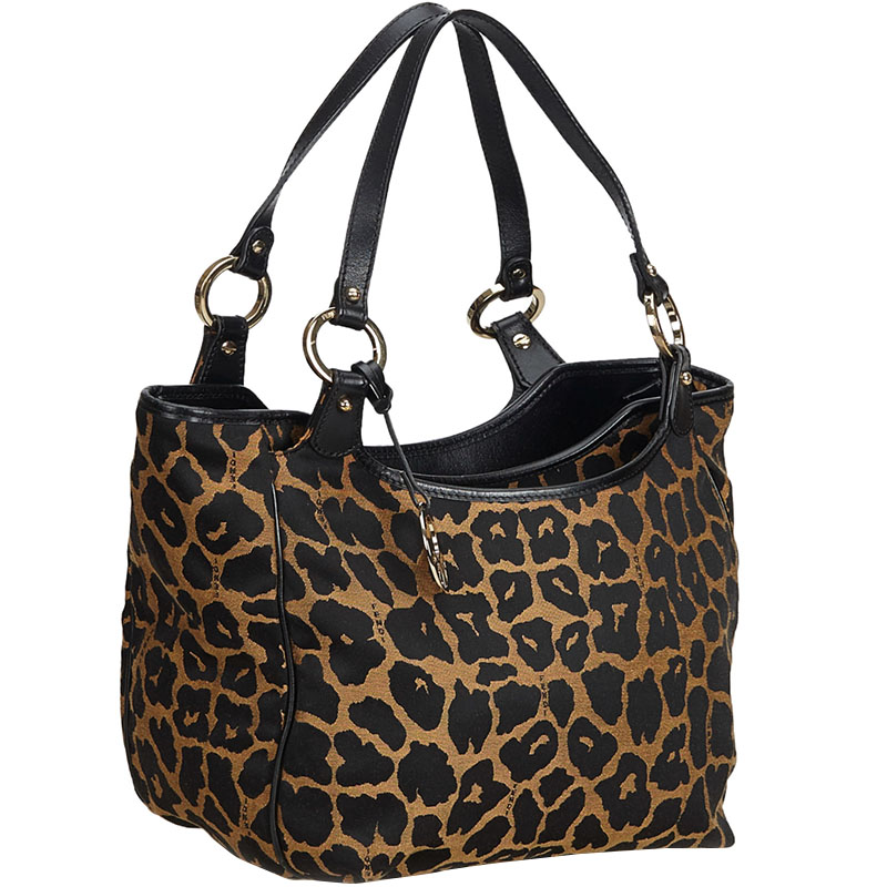 

Fendi Brown Leopard Printed Jacquard Shoulder Bag