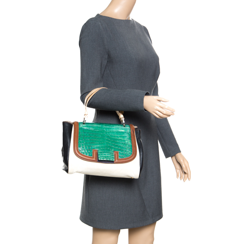 

Fendi Multicolor Canvas, Leather and Crocodile Silvana Top Handle Bag