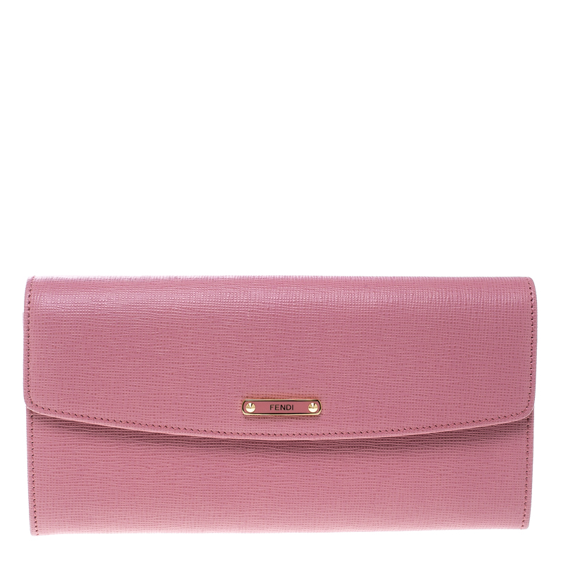 Pre Owned Fendi Pink Leather Crayons Continental Wallet
