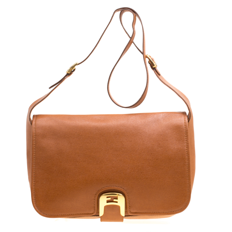 Pre Owned Fendi Brown Leather Chameleon Crossbody Bag