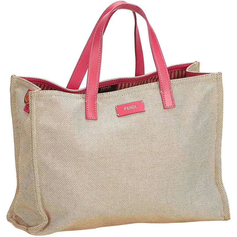 

Fendi Ivory Pink Canvas Tote Bag, Cream