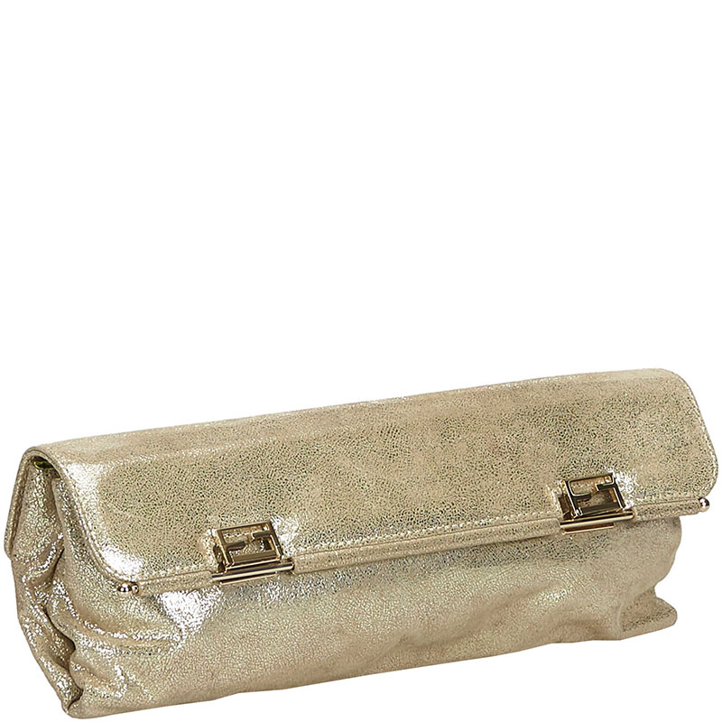 

Fendi White Gold Leather Clutch Bag