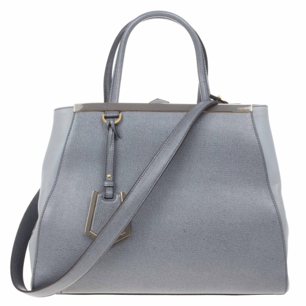 مملوكة مسبقًا Fendi Grey Leather Large 2 Jours Tote
