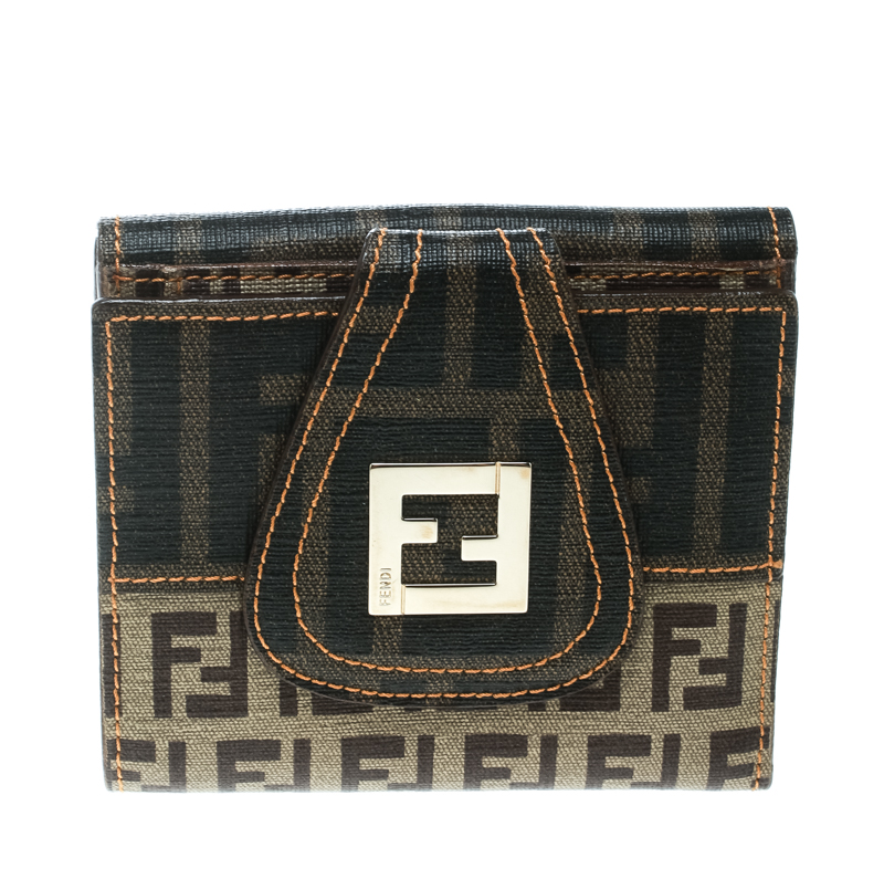 Fendi Beige/Brown Zucca Coated Canvas Compact Wallet