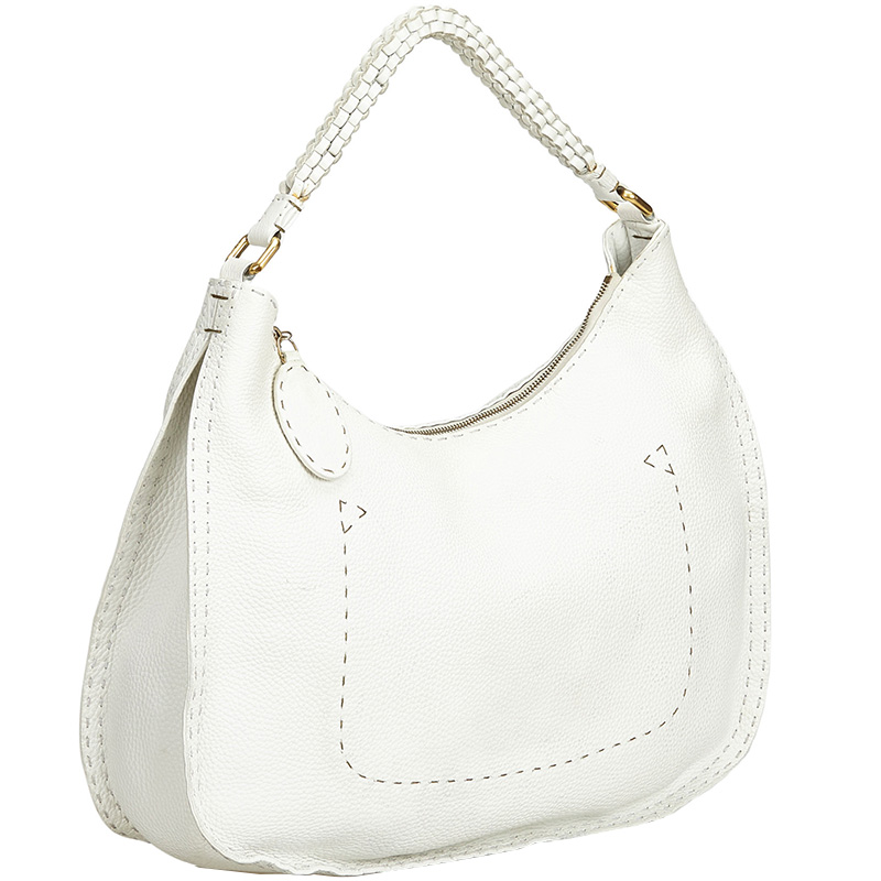 

Fendi Ivory Leather Selleria Hobo Bag, White