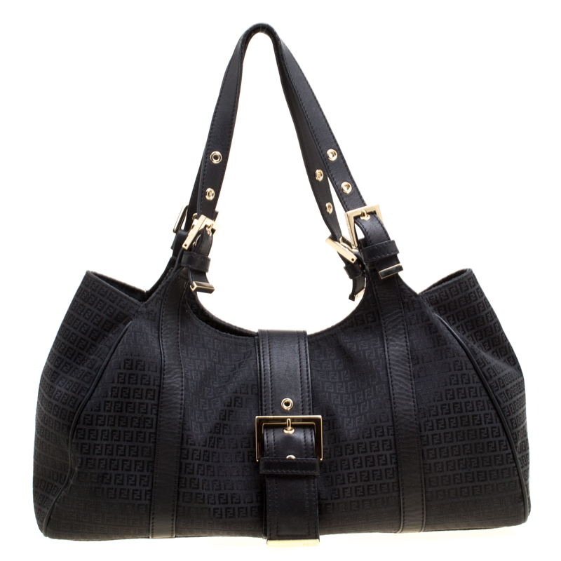 Pre Owned Fendi Black Zucchino Canvas Satchel