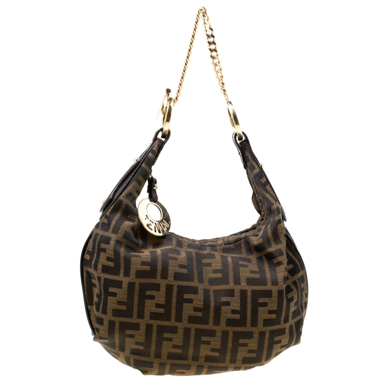 Pre Owned Fendi Tobacco Zucca Canvas Chef Chain Hobo