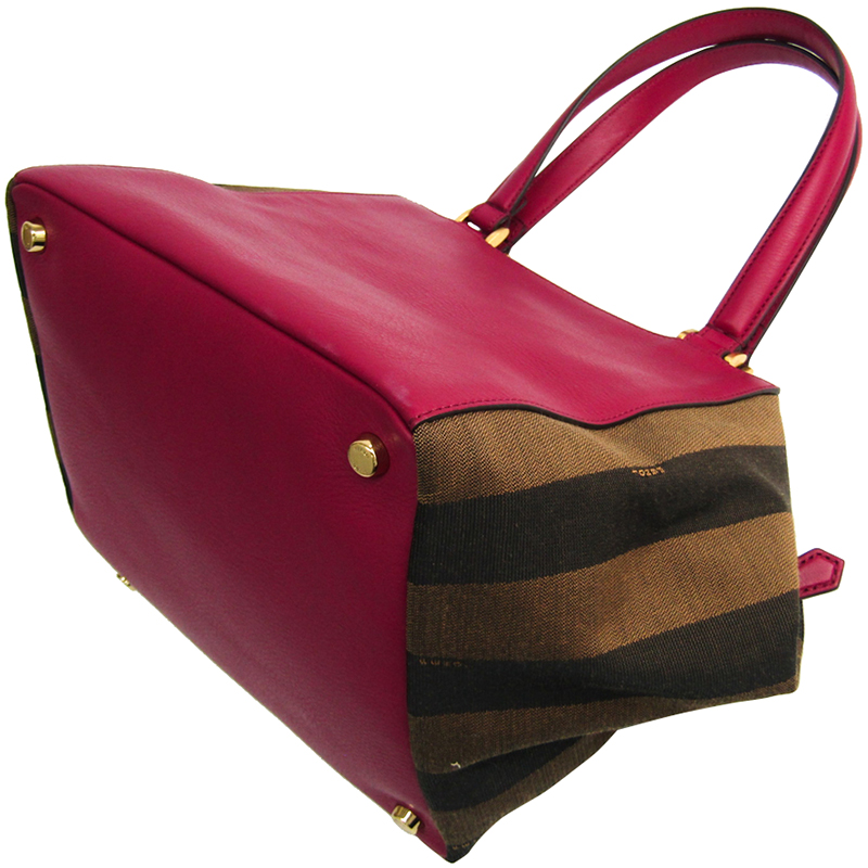 

Fendi Fuchsia Pequin Stripe Canvas and Leather Satchel Bag, Red