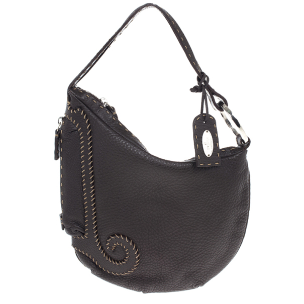 Pre Owned Fendi Tobacco Wave Leather Hobo