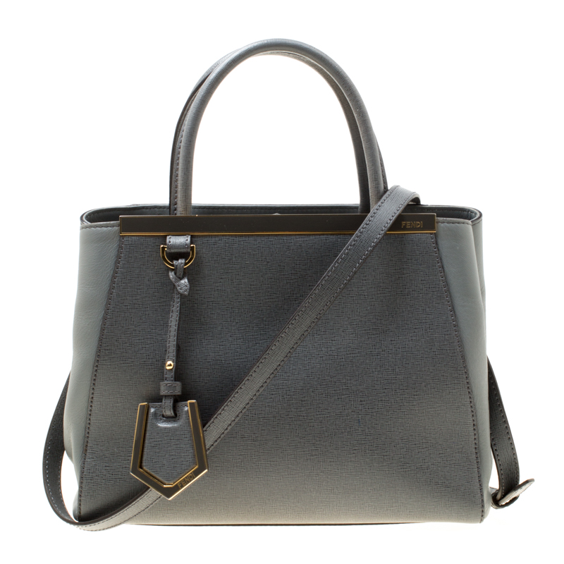 Fendi Grey Saffiano Leather Small 2Jours Top Handle Bag