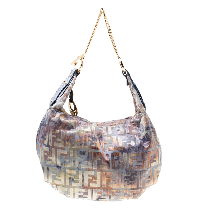 Pre Owned Fendi Multicolor Zucca Fabric Chef Chain Hobo
