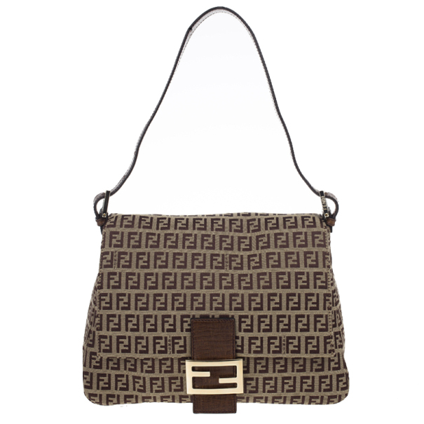 Pre Owned Fendi Brown Zucca Big Mamma Flap Bag