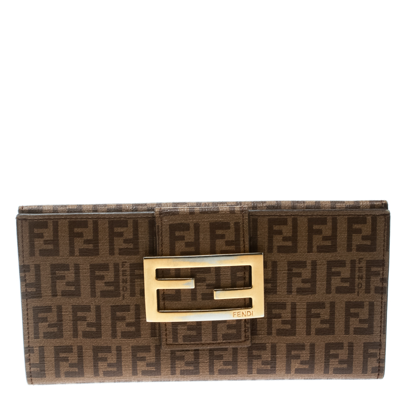 Fendi Brown Zucchino Coated Canvas Forever Continental Wallet