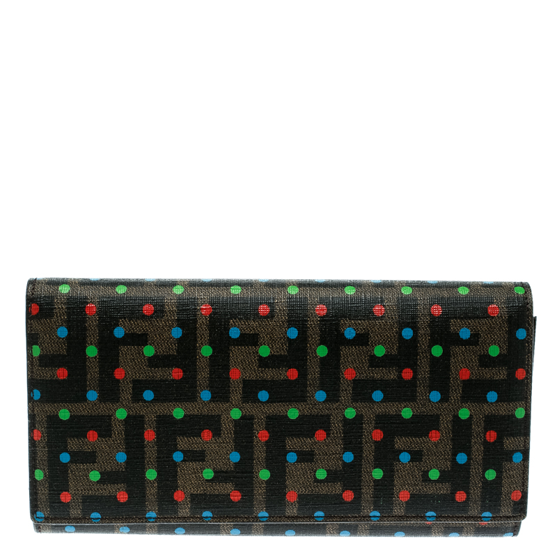 Pre Owned Fendi Tobacco Dotted Zucca Canvas Continental Wallet