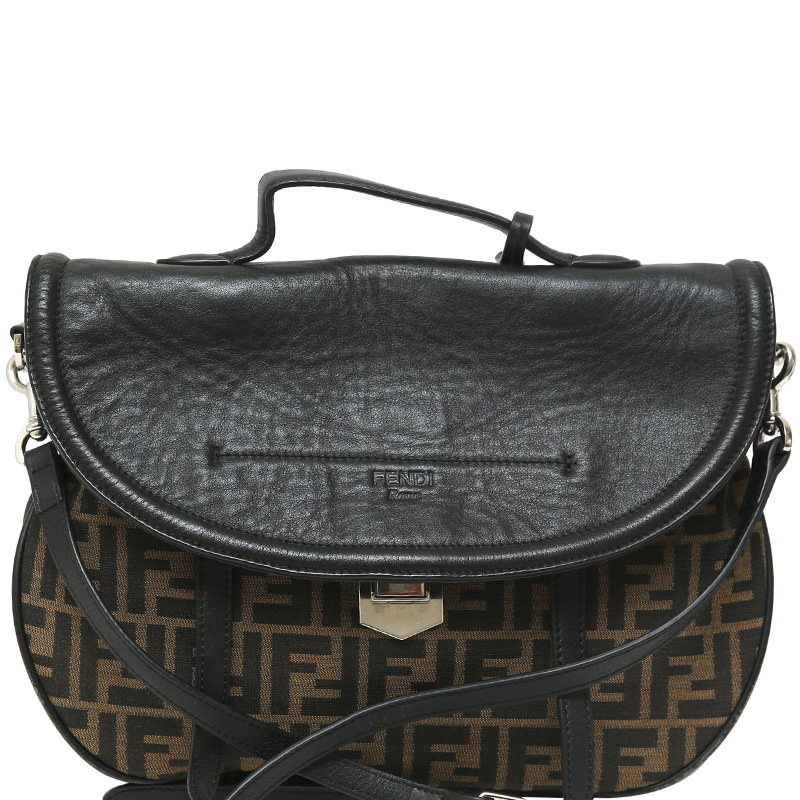 Fendi Tobacco/Black Zucca Canvas and Leather Messenger Bag