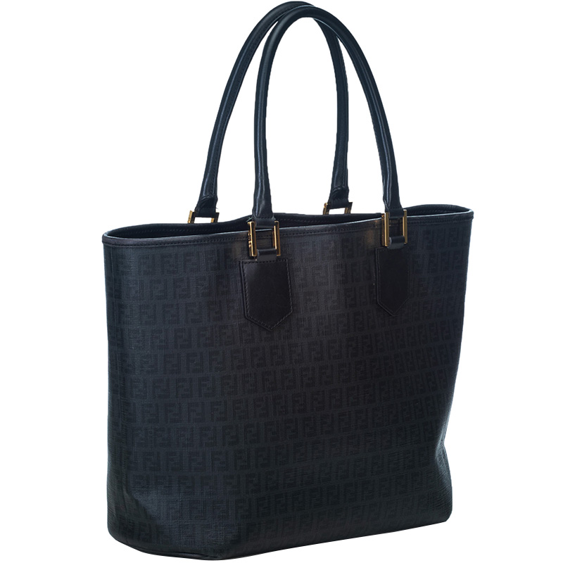 

Fendi Black Zucchino Jacquard Spalmati Tote Bag
