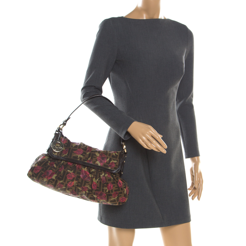 

Fendi Tobacco Canvas Rose Print Zucca Shoulder Bag, Brown