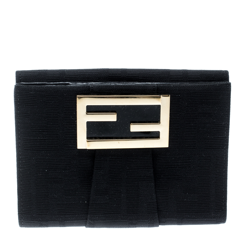 Fendi Black Zucca Canvas Compact Wallet