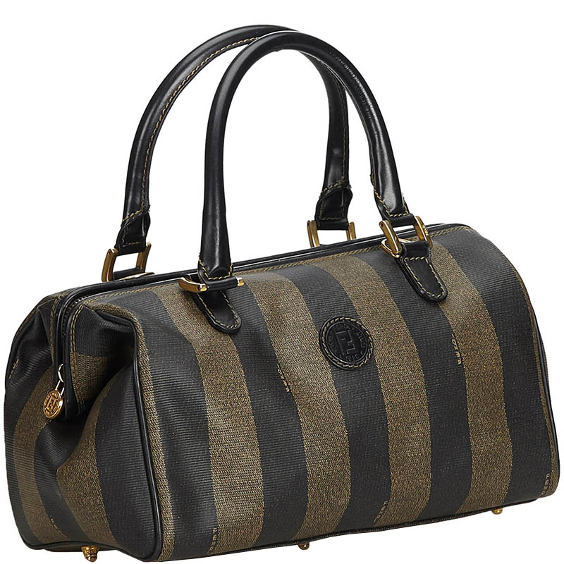 

Fendi Tobacco Pequin Coated Canvas Boston Bag, Brown
