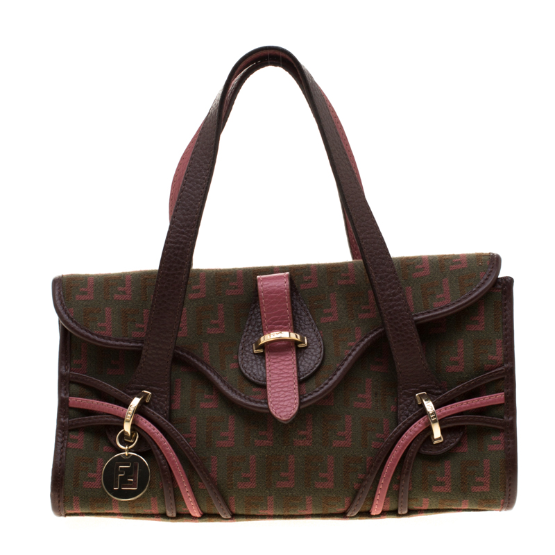 Pre Owned Fendi Multicolor Zucchino Canvas and Leather Satchel