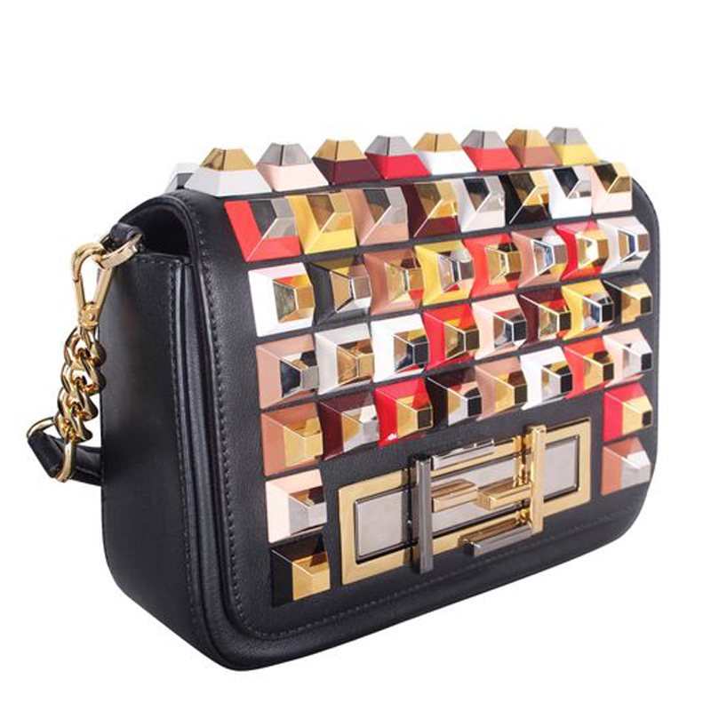 

Fendi Multicolor Leather Studded Shoulder Bag, Black