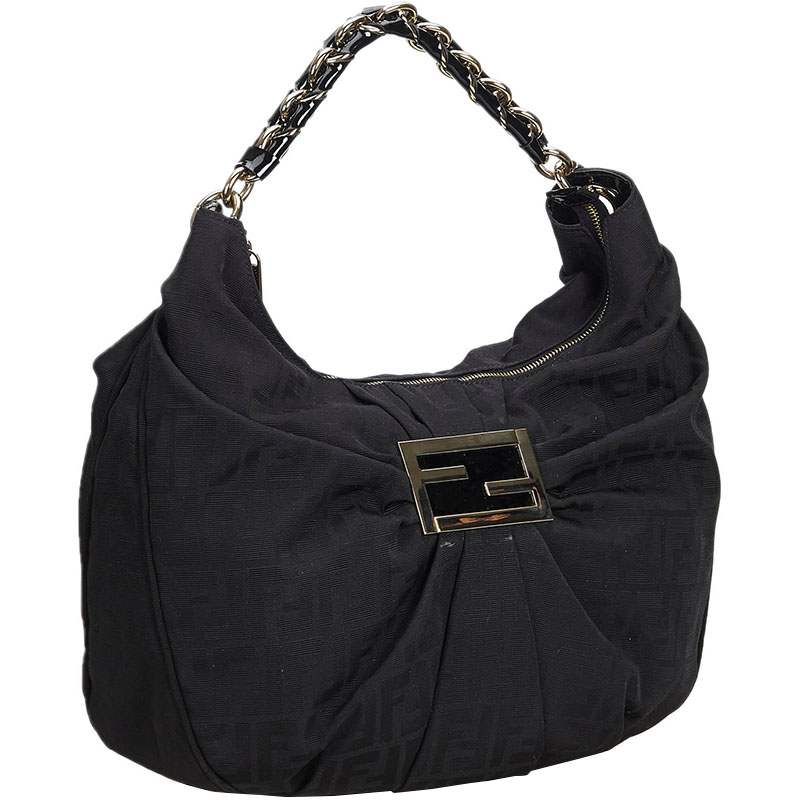 

Fendi Black Zucca Canvas Mia Hobo Bag