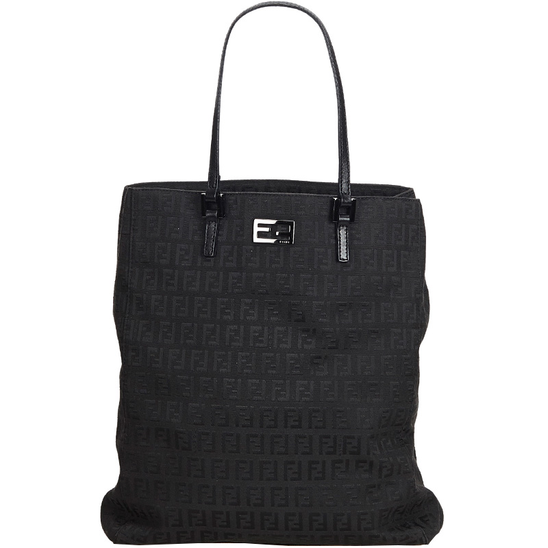 Pre Owned Fendi Black Zucchino Jacquard Tote Bag
