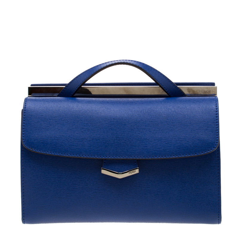 Fendi Blue Textured Leather Mini Demi Jour Shoulder Bag