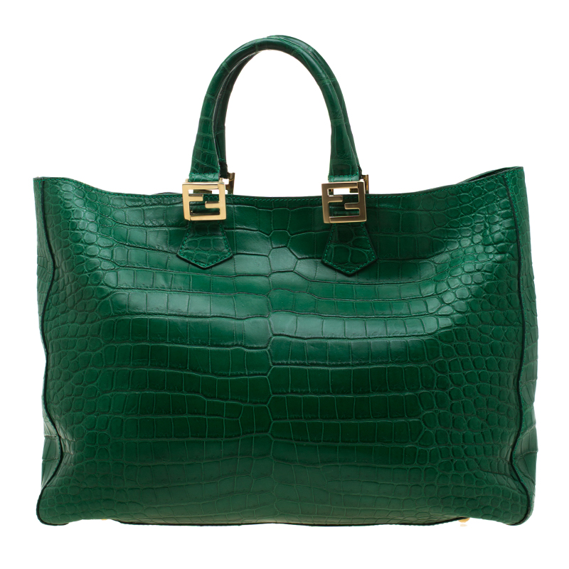 Fendi Green Crocodile Twins Shopper Tote Fendi | The Luxury Closet