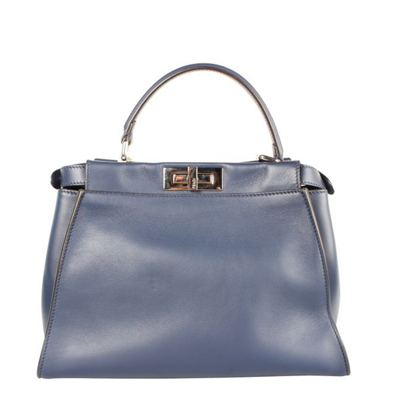 Pre-owned Fendi Navy Blue Leather Peekaboo Medium Bag | ModeSens