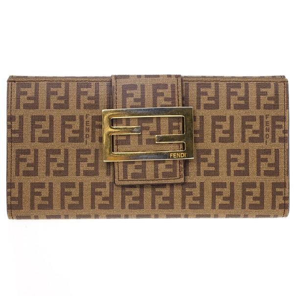 Pre Owned Fendi Brown Zucchino Spalmati 'Forever' Continental Wallet